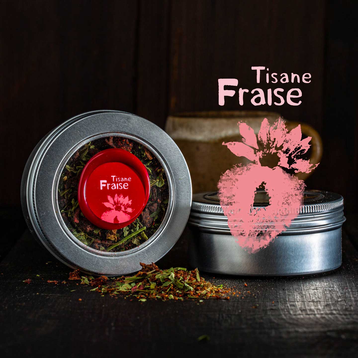 Tasse, infuseur et collection de 3 tisanes 60ml fraise, sapin et citronnade