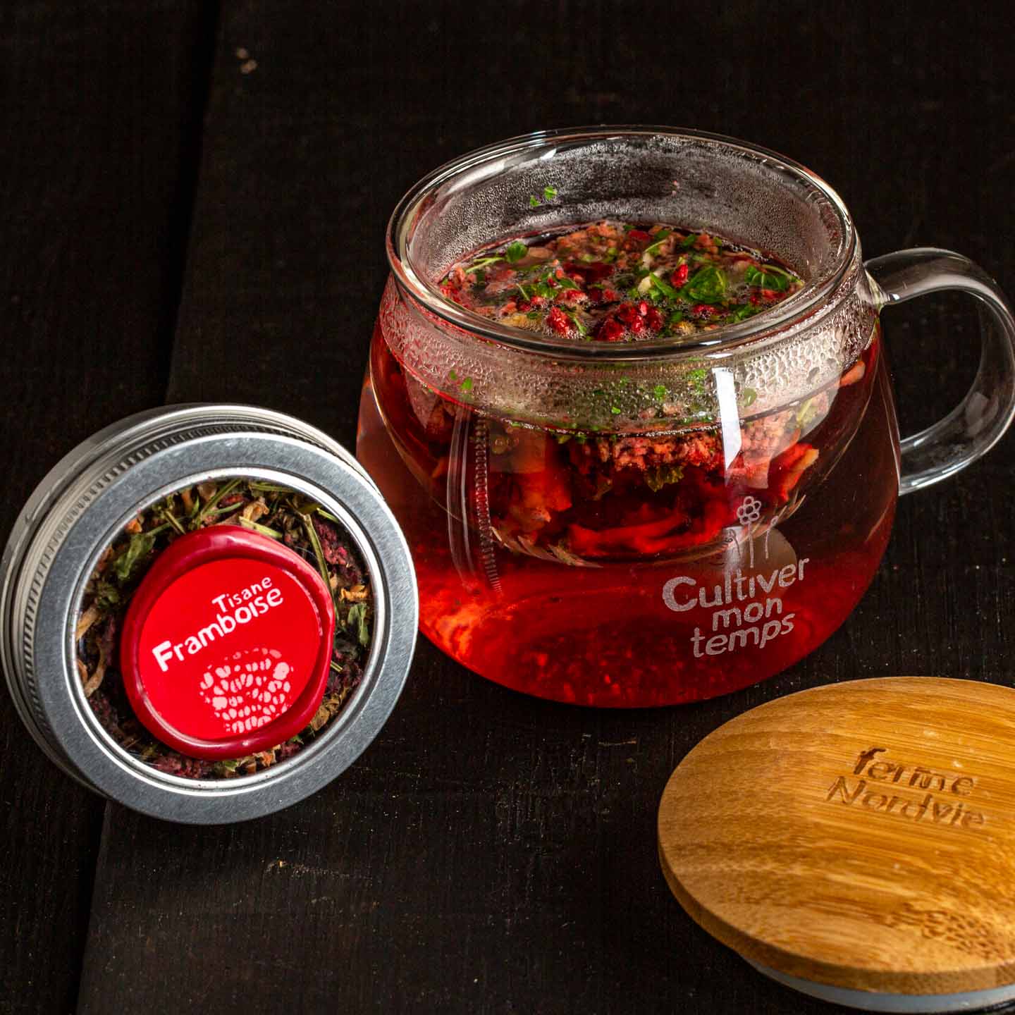 Tasse, infuseur et collection de 3 tisanes 60ml framboise, gingembre et citronnade