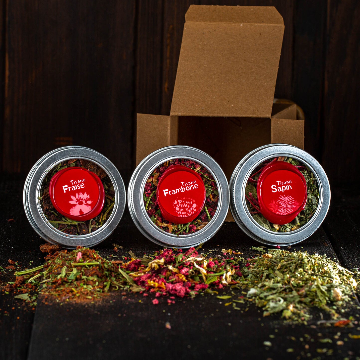 Collection de 3 x 60 ml tisanes fraise, sapin et framboise